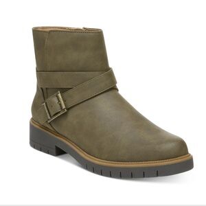 Style & Co Gabella Buckle Ankle Booties Size 6 Olive Green Faux Suede NWOB